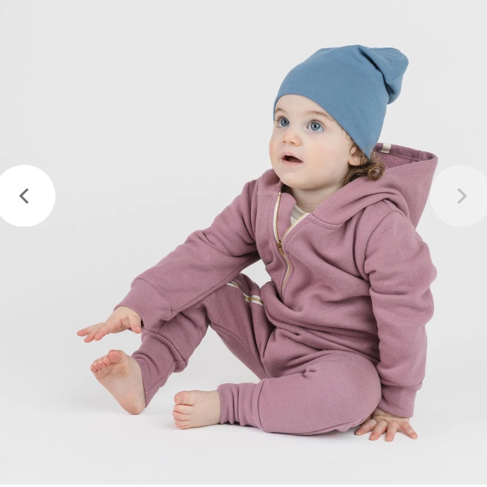 Mini Mioche Plush Biker Romper in Boysenberry. 3-6 months.